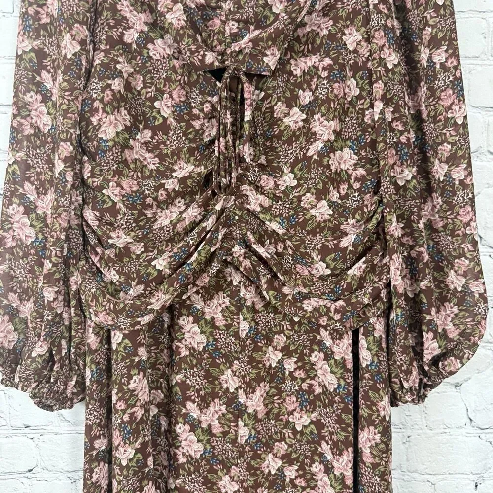 Astr Floral Midi Dress in Brown and Pink - Picture 7 of 14
